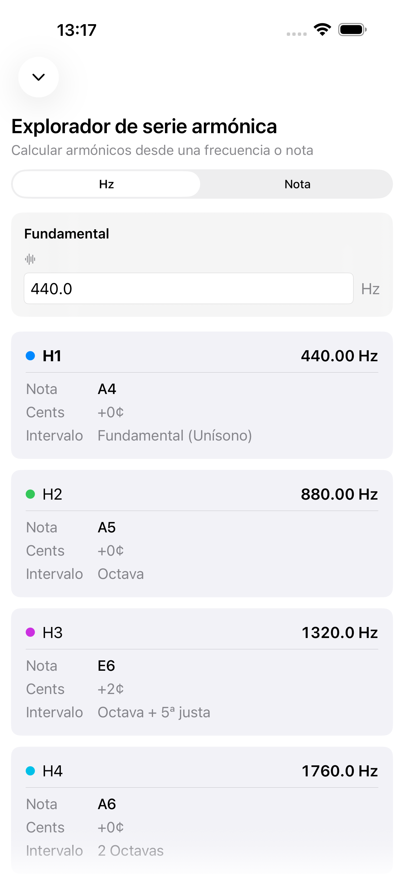 Explorador de serie armónica en iPhone